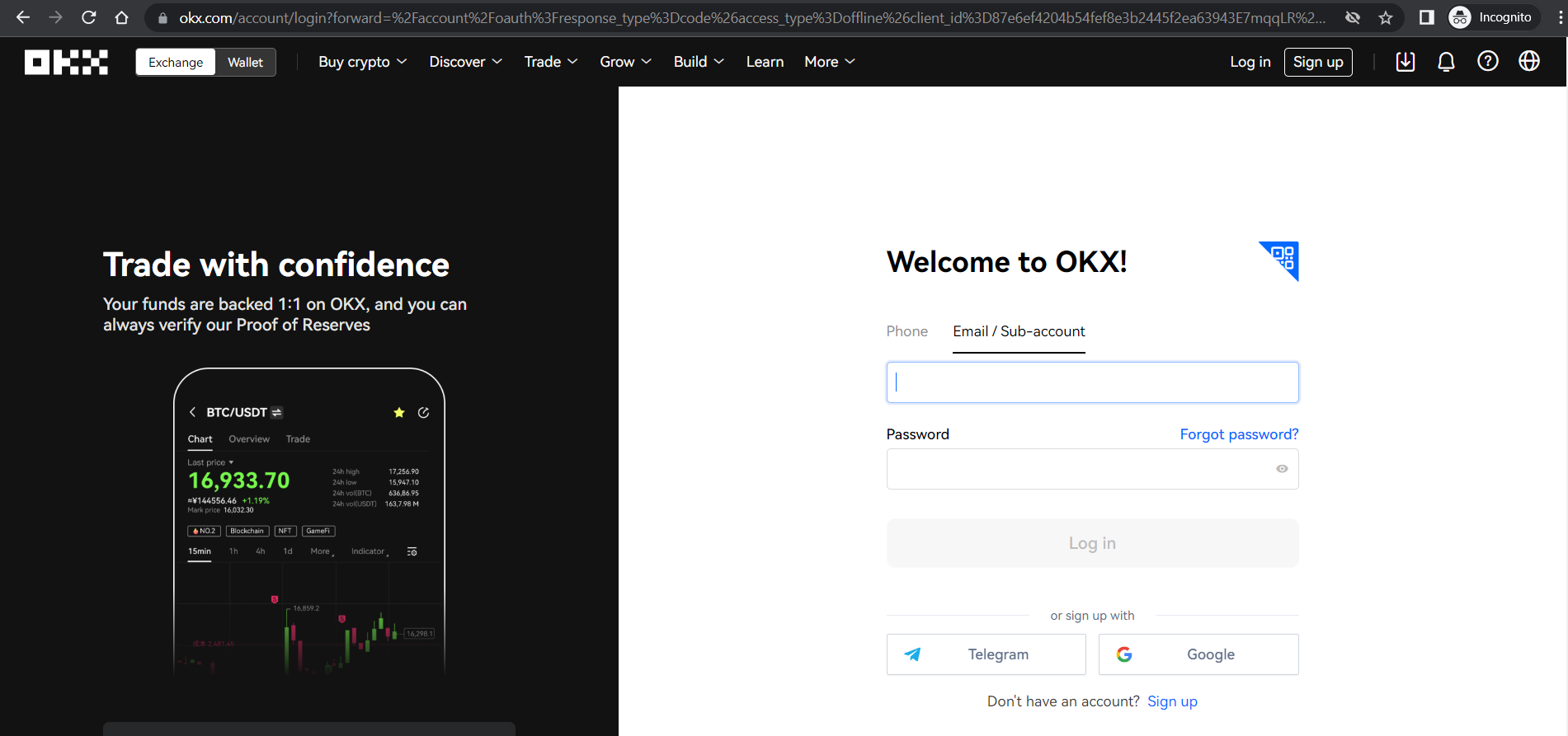 Login OKX's Website